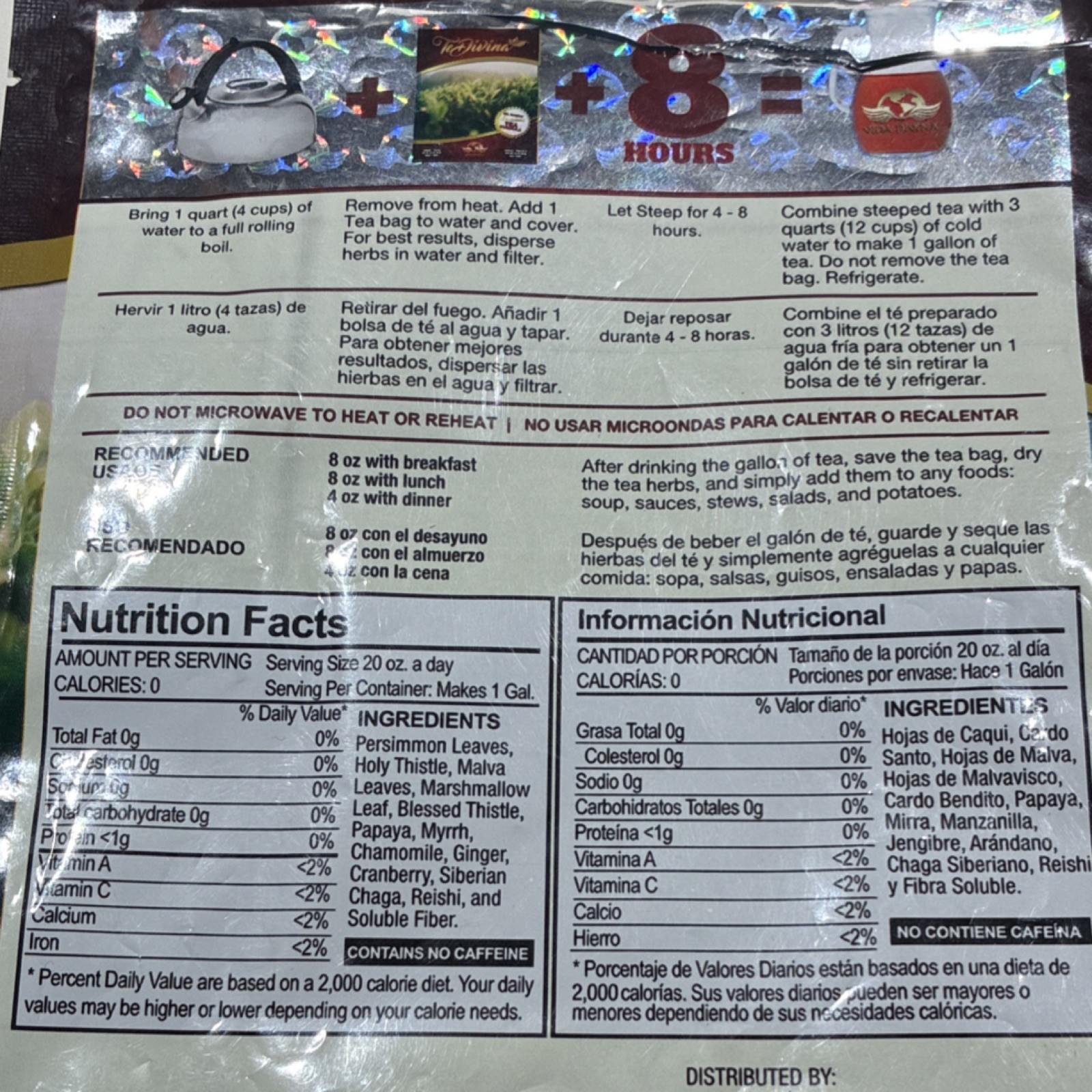 TeDivina Herbal Tea 6 Pack Certified Organic Caffeine Free Bagged Exp 07/2027