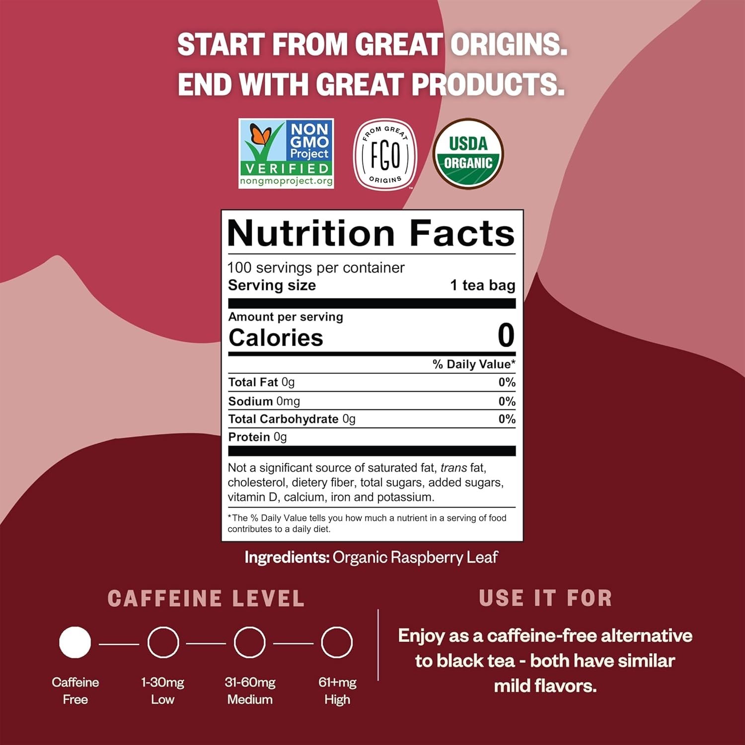 Organic Caffeine-Free Raspberry Leaf Tea – 100 Eco-Conscious Tea Bags