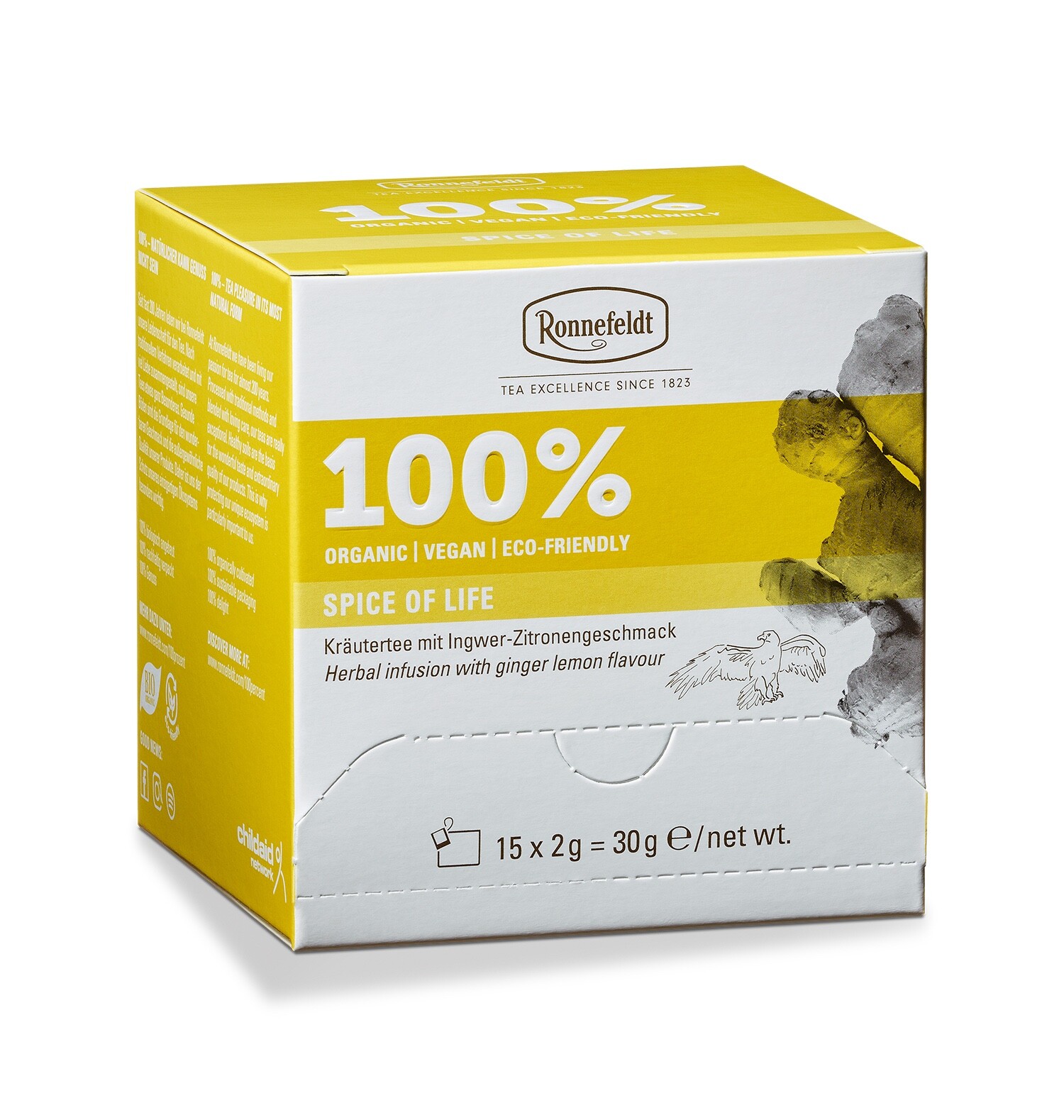 Ronnefeldt 100% Spice of Life. Organic herbal tea bags Caffeine free. Ginger .