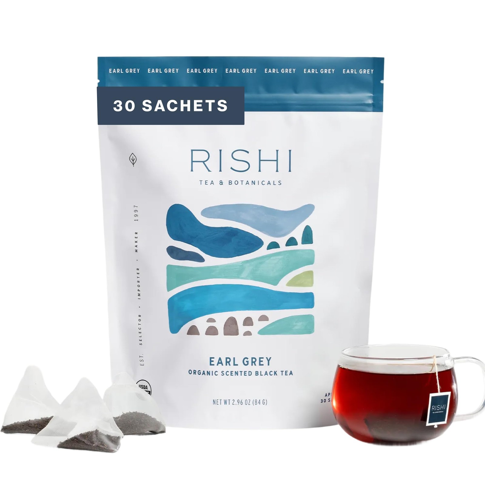 Rishi Tea Earl Grey Black Sachet Tea Bags Pure Organic with Bergamot Oil, En…
