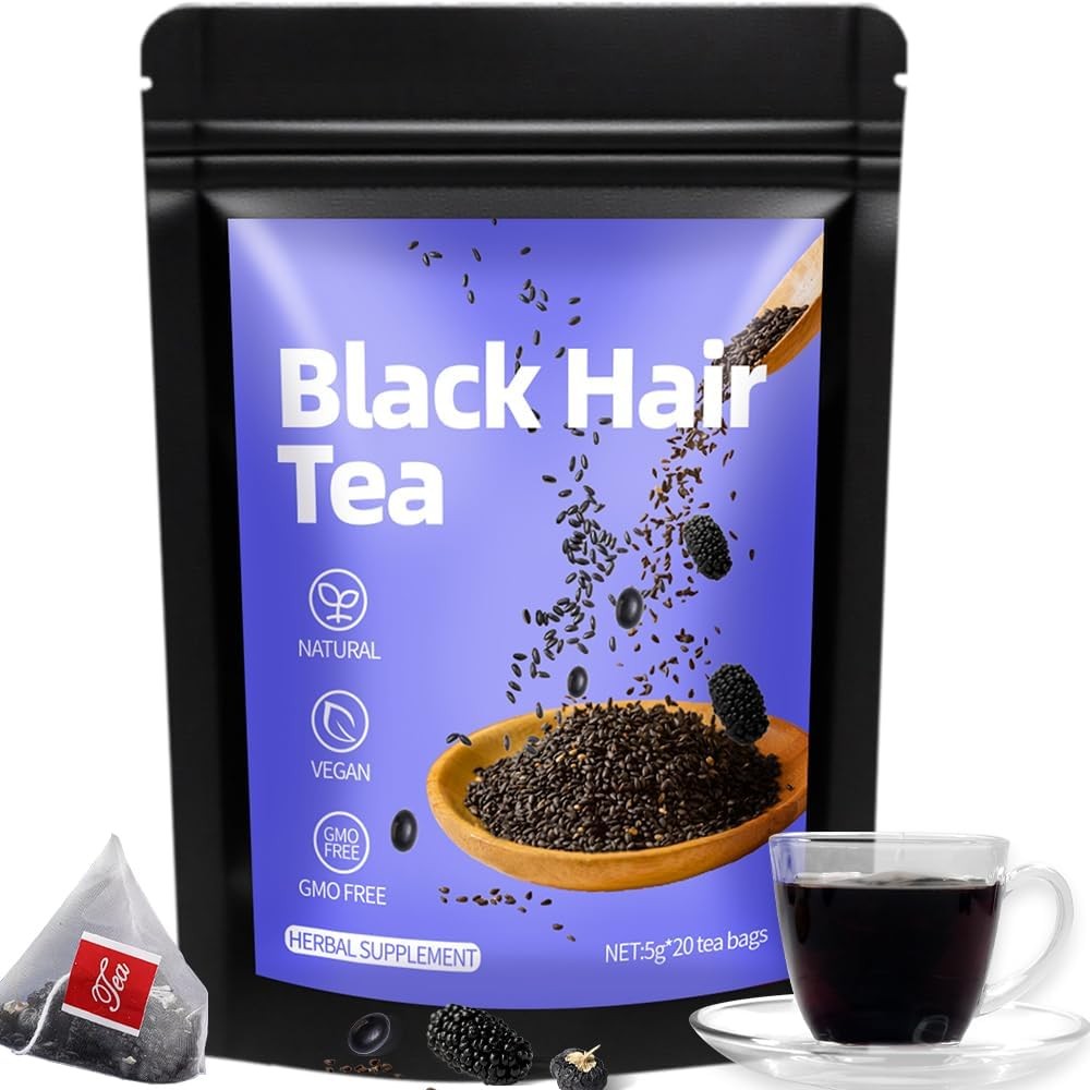 20 Pcs Natural Black Hair Tea to Support Healthy Growth & Nourish Scalp, Five