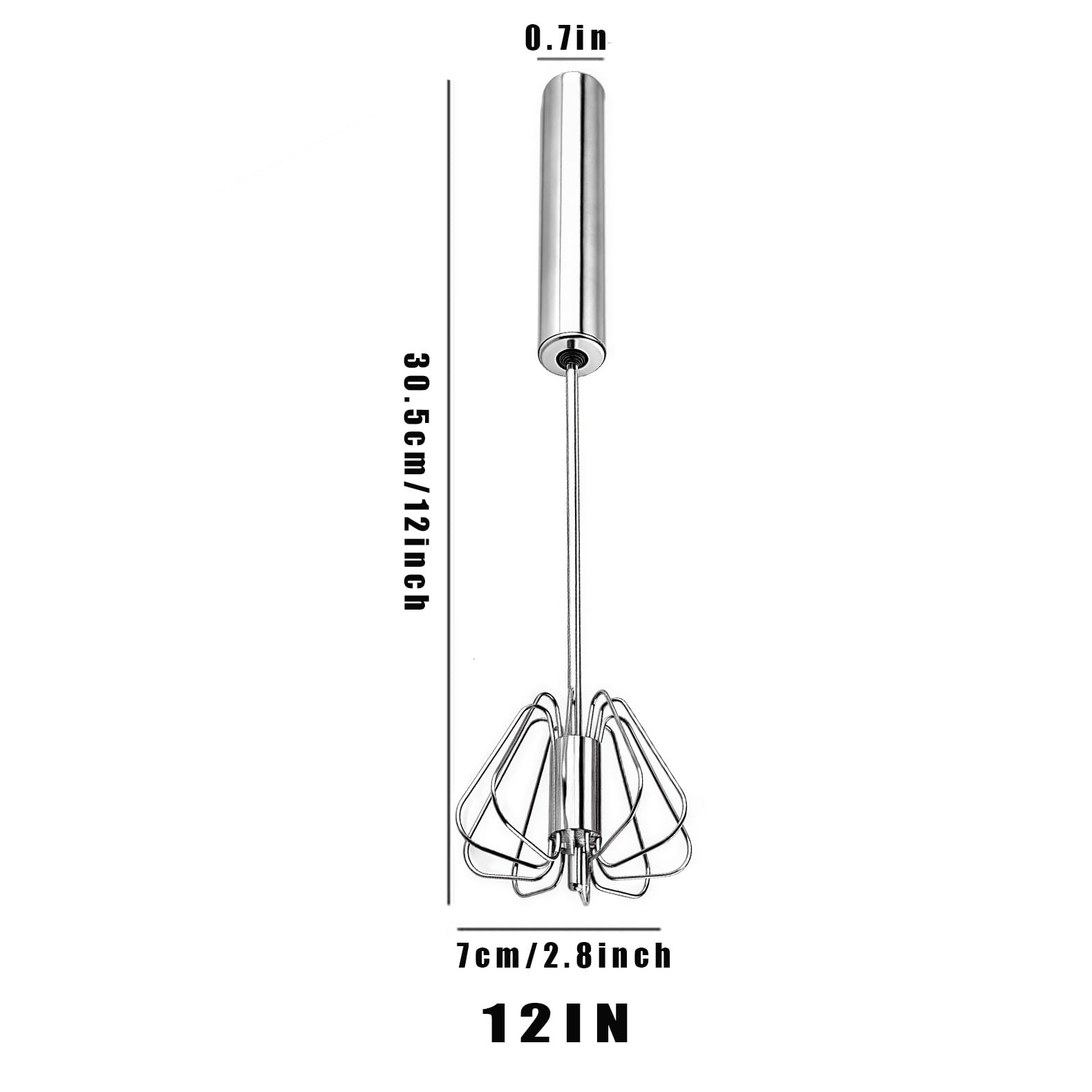 Stainless Steel Egg Whisk, Hand Push Rotary Whisk Blender, 12in, Silver