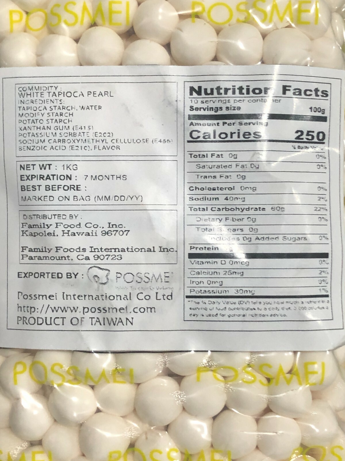 ( 2 PK) POSSMEI TAPIOCA WHITE PEARL BUBBLE TEA 1KG – 2.2 LBS FREE SHIPPING