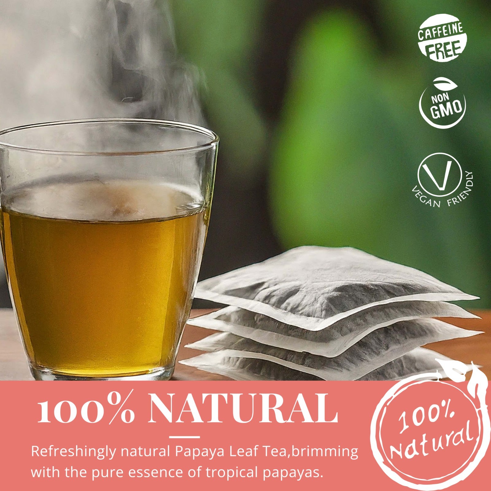 75 Papaya Leaf Tea Bags, Te De Hojas de Papaya, Loose Leaf Herbal Tea