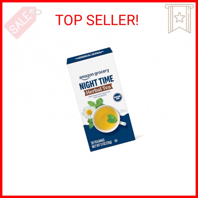 Amazon Grocery, Night Time Herbal Tea, Caffeine Free, 1.1 Oz, 20 Ct