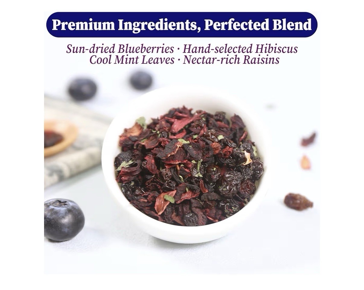 FullChea Blueberry Tea Herbal Tea Natural Caffeine Free 50 Tea Bags