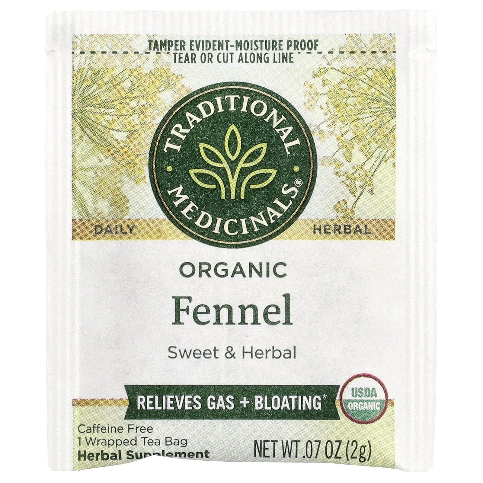 Organic Fennel, Caffeine Free, 16 Wrapped Tea Bags, 1.13 oz (32 g)