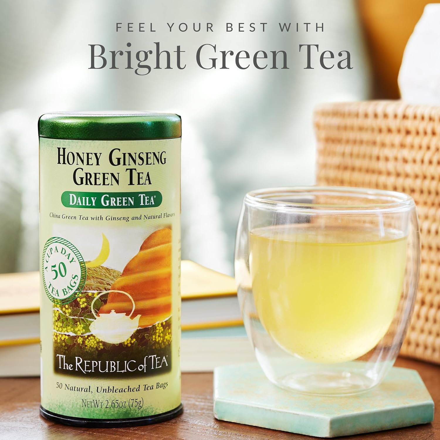 – Honey Ginseng Green Tea, 50 Tea Bags, Tin | Flavored Gourmet Tea | Caffeinated