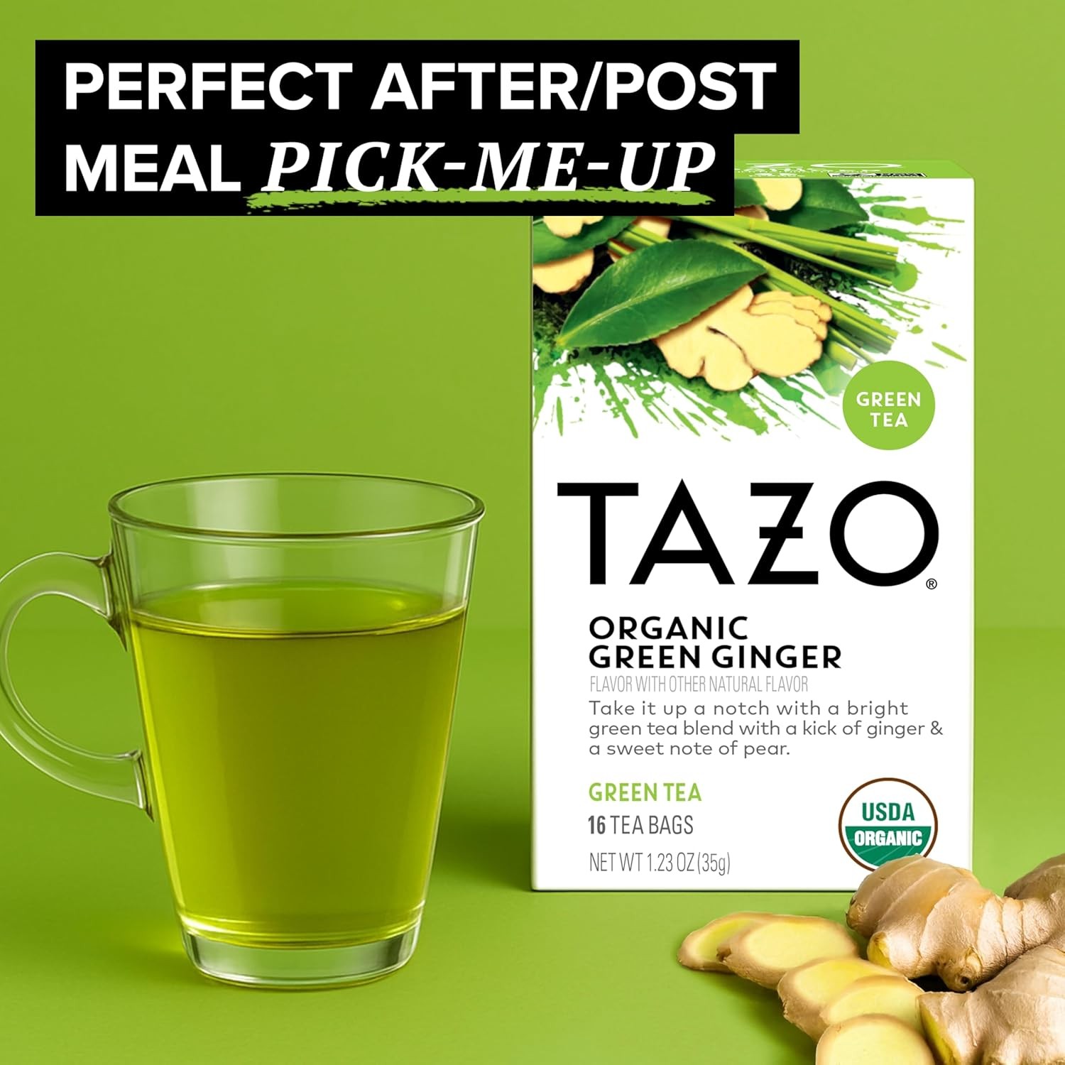 TAZO Organic Green Tea, Green Ginger, 96 Total Tea Bags (16ct – Pack of 6)