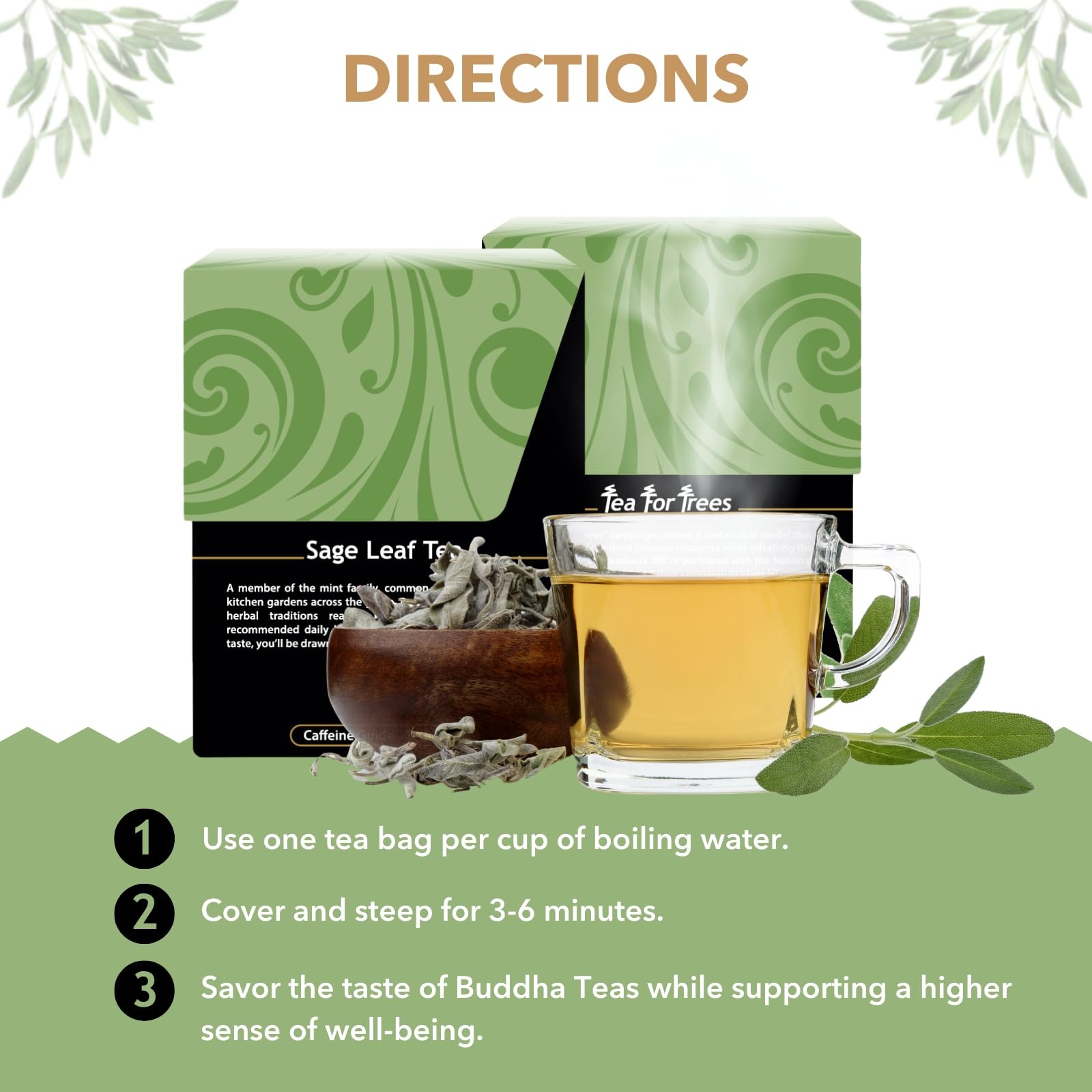 Organic Caffeine Free Sage Leaf Tea 18 Count Bleach Free Tea Bags
