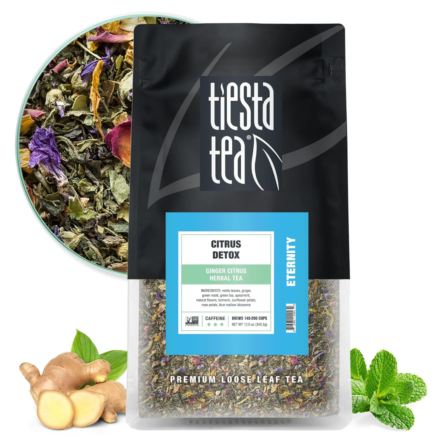 – Ginger Citrus Herbal Loose Leaf Tea, Lemon Ginger with Mint and Chamomile, Caf