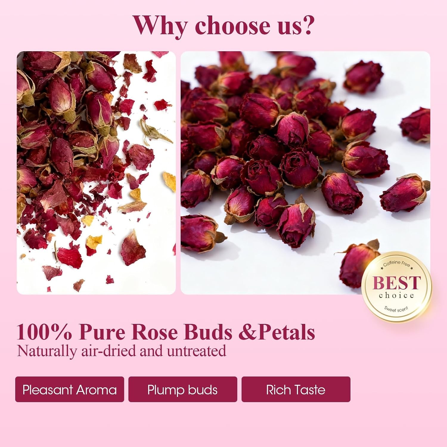 Rose Bud Tea – Dried Red Rose (100% Natural, Pure Flower, Edible Buds, Culina…
