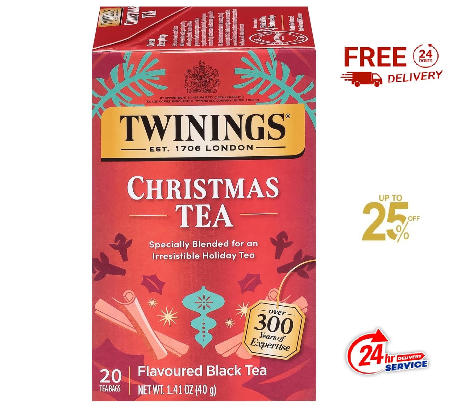 Twinings Limited Edition Christmas Tea 20 Count Aromatic Blend with Cinnamon