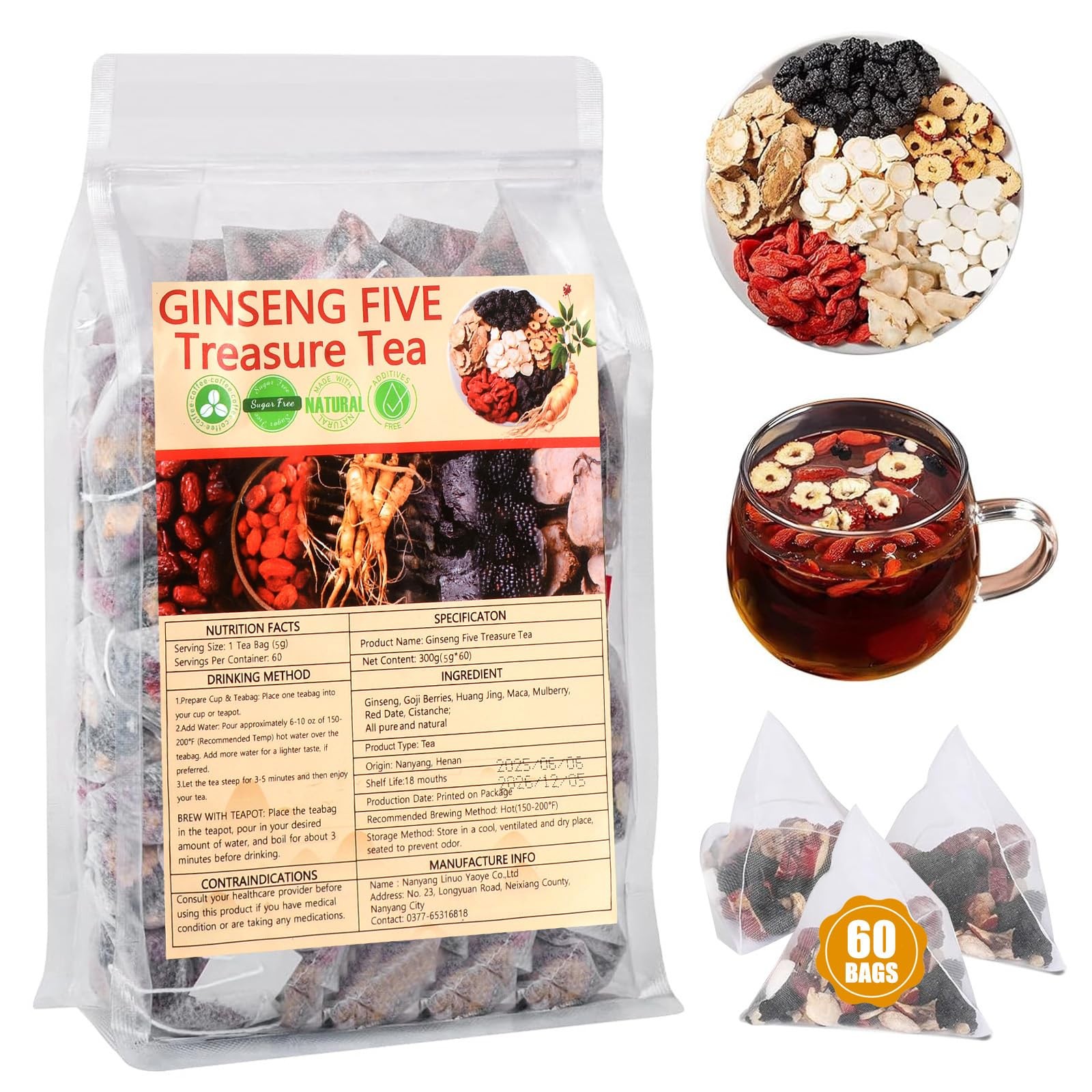 Kidney Tea 60 Bags Ginseng Six Treasure Formula Traditional 60