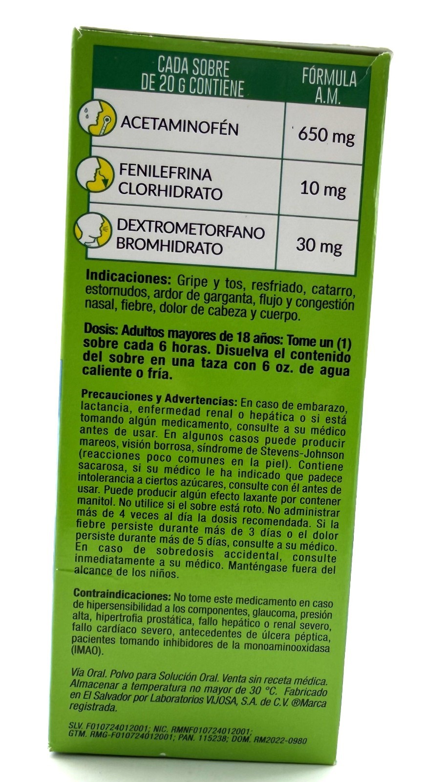 VIROGRIP TE LIMON AM DIA Gripe tos Flu Congestion Nasal Fiebre Dolor Cabeza 24 S