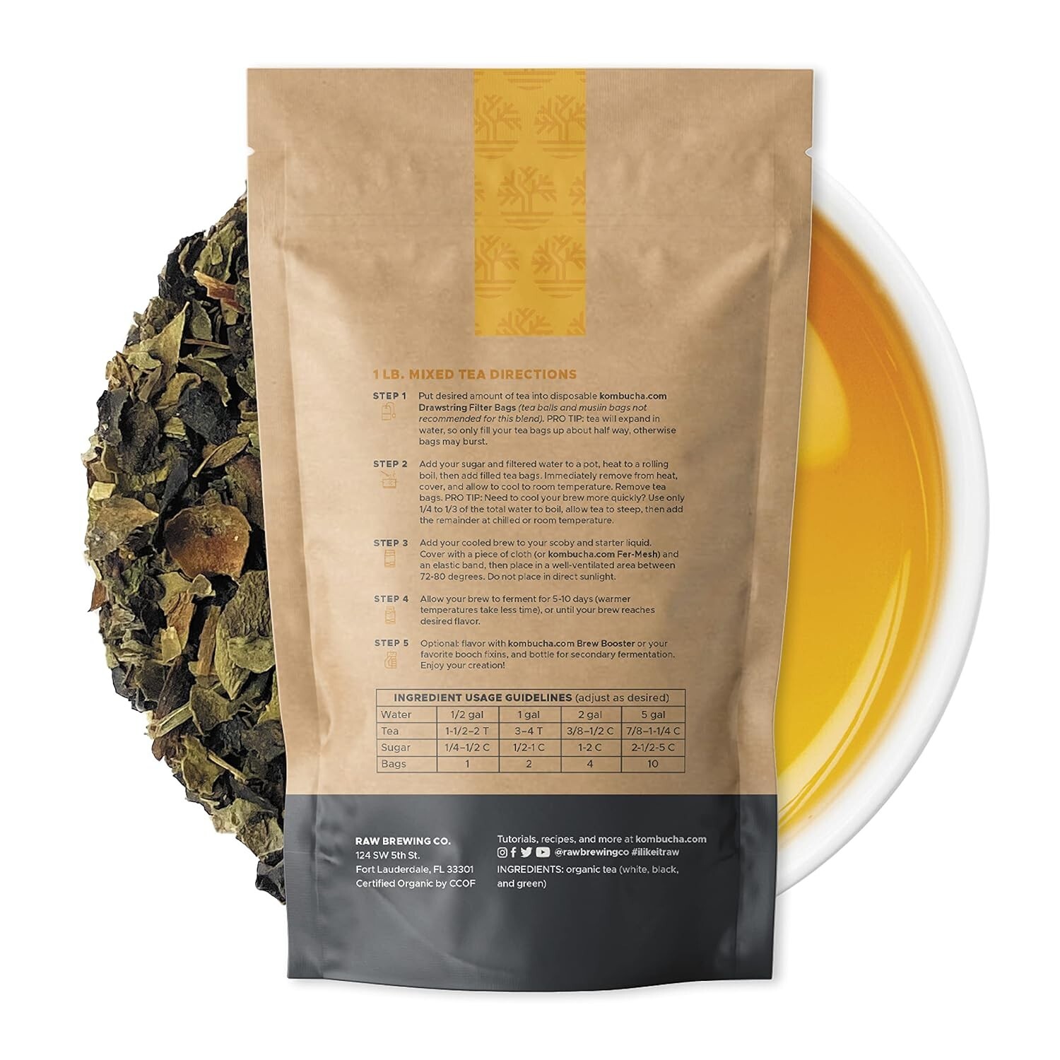 Organic Kombucha Brewing Blends – 1 Pound Black/Green/White Tea – 50 Gallons