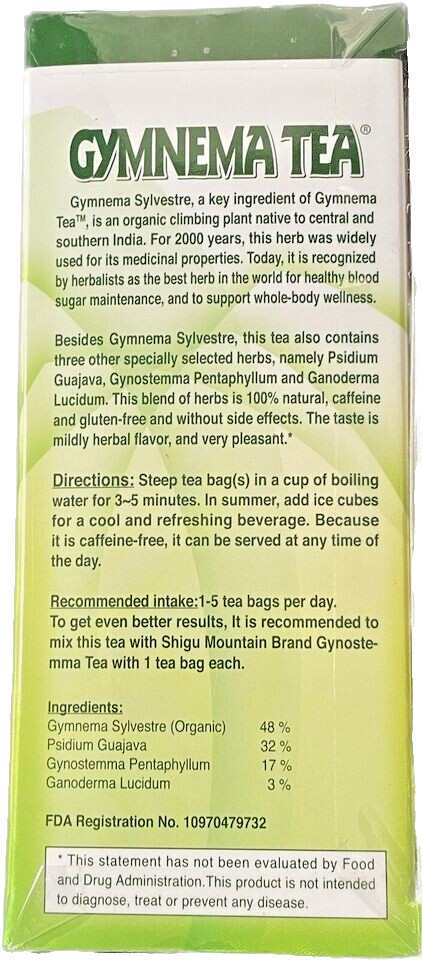 Gymnema Green Tea For Diabetics, No Caffeine 100 Tea Bags Ep: 12-2030