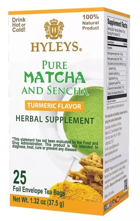 HYLEYS Pure MATCHA & SENCHA Turmeric flavor SUPPLEMENT TEA 25 Tea Bags