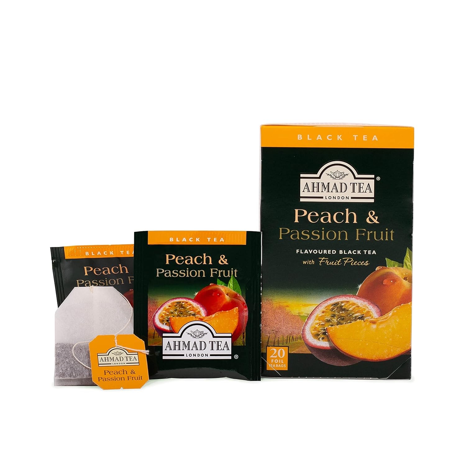 Ahmad Tea Peach & Passion Fruit Black Tea, 20-Count Boxes (Pack of 6)