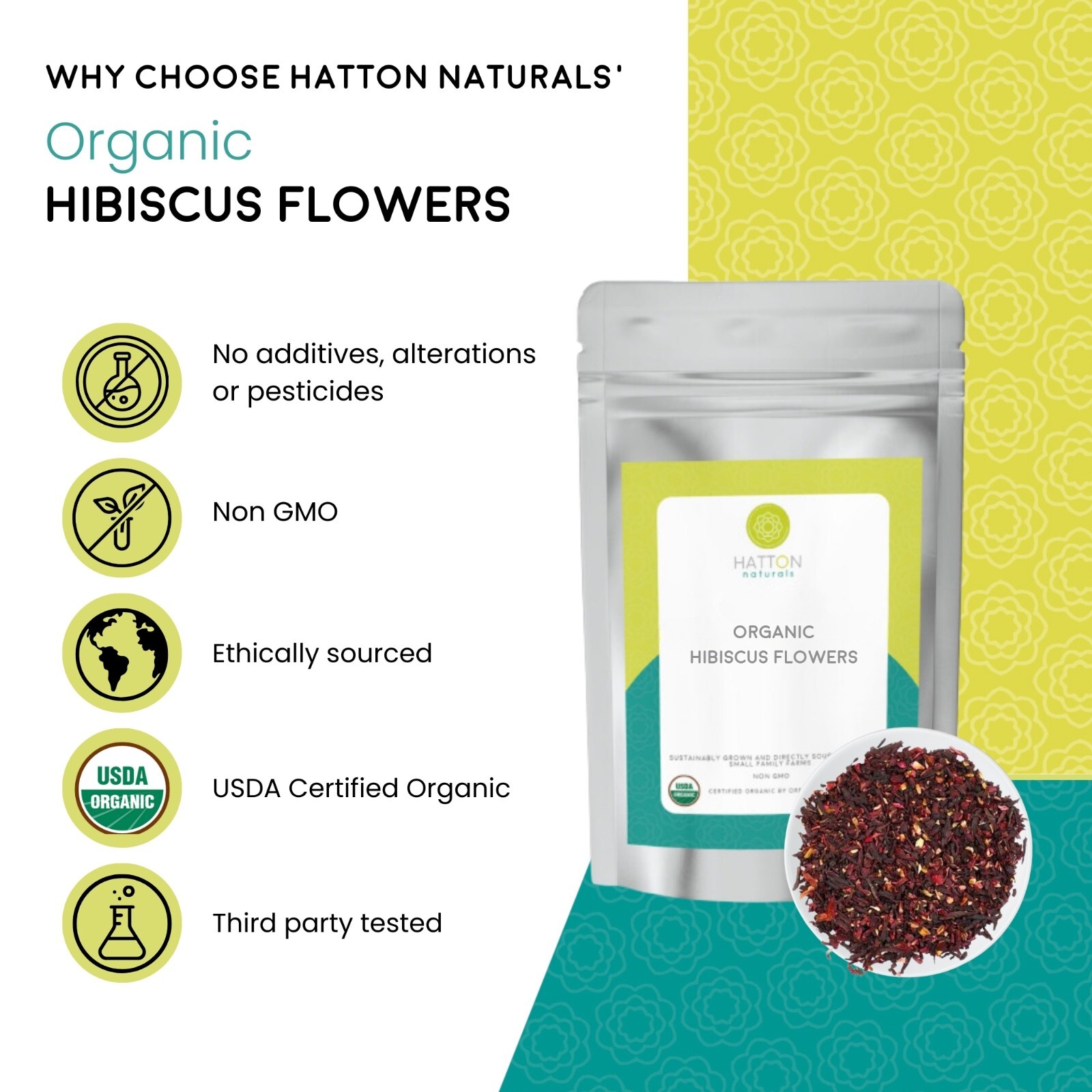 Organic Hibiscus Flowers, Cut&Sifted – Herbal Tea & Culinary Use, Caffeine Free