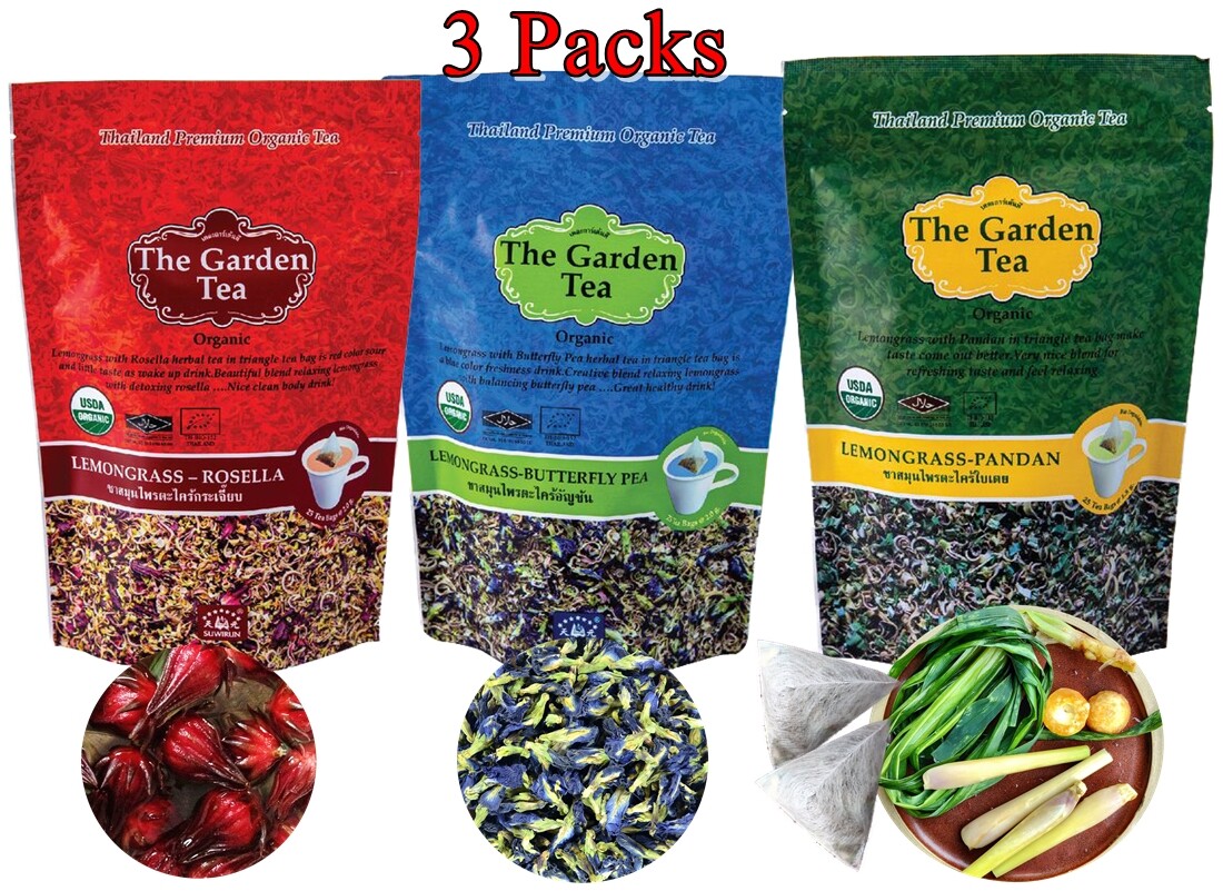 Organic Non Caffeine Herbal Tea Set Butterfly Pea Rosella Pandan Triangle Bag