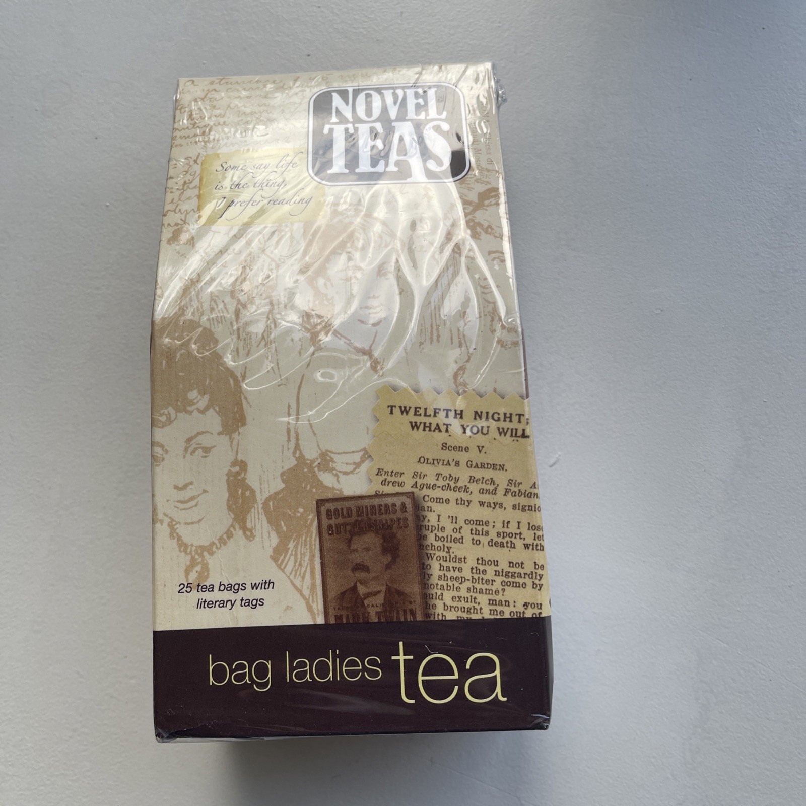 sealed Novel Teas contains 25 teabags individually tagged with literary quotes