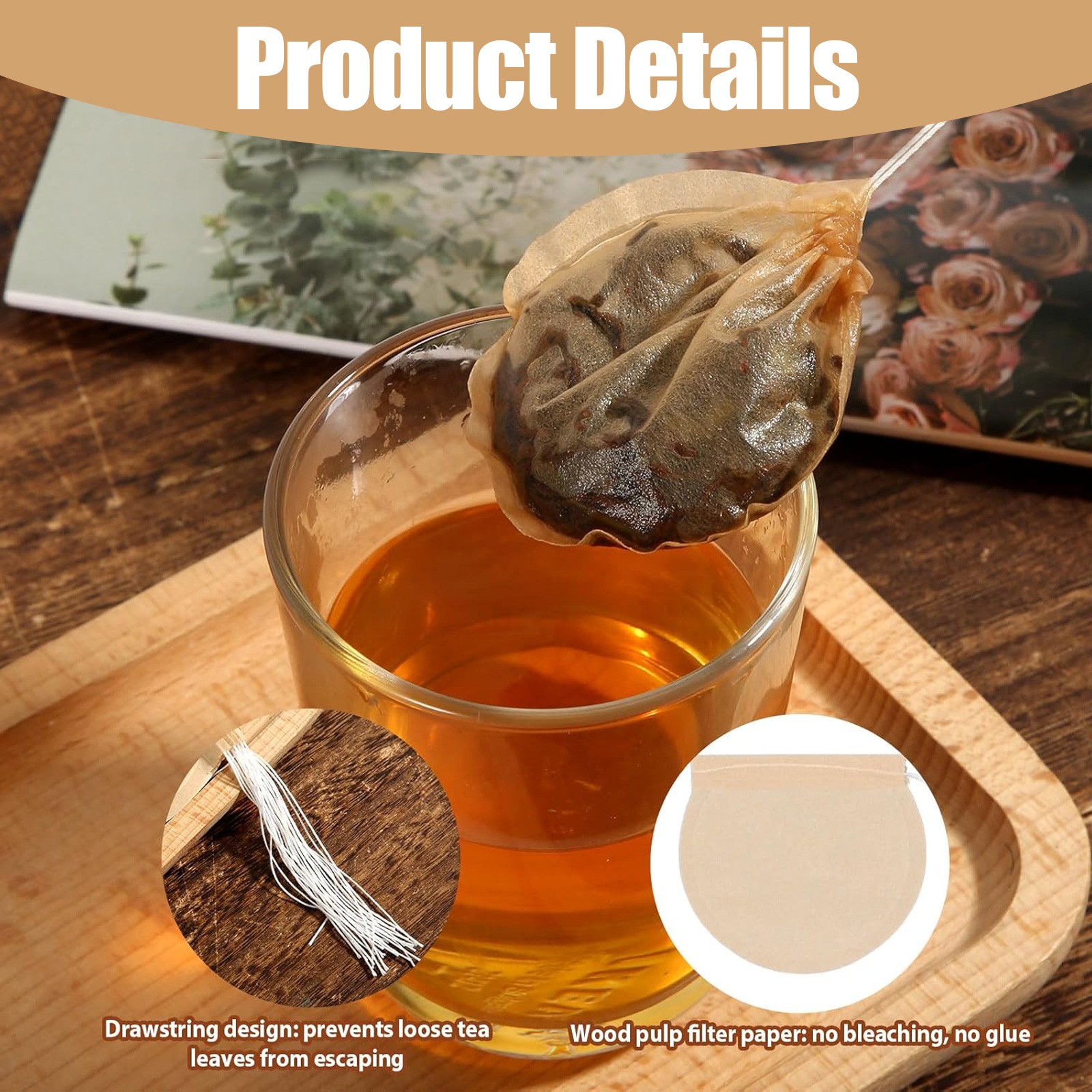 300PCS Tea Filter Bags Disposable Empty Teabag Drawstring Infuser for Loose Leaf