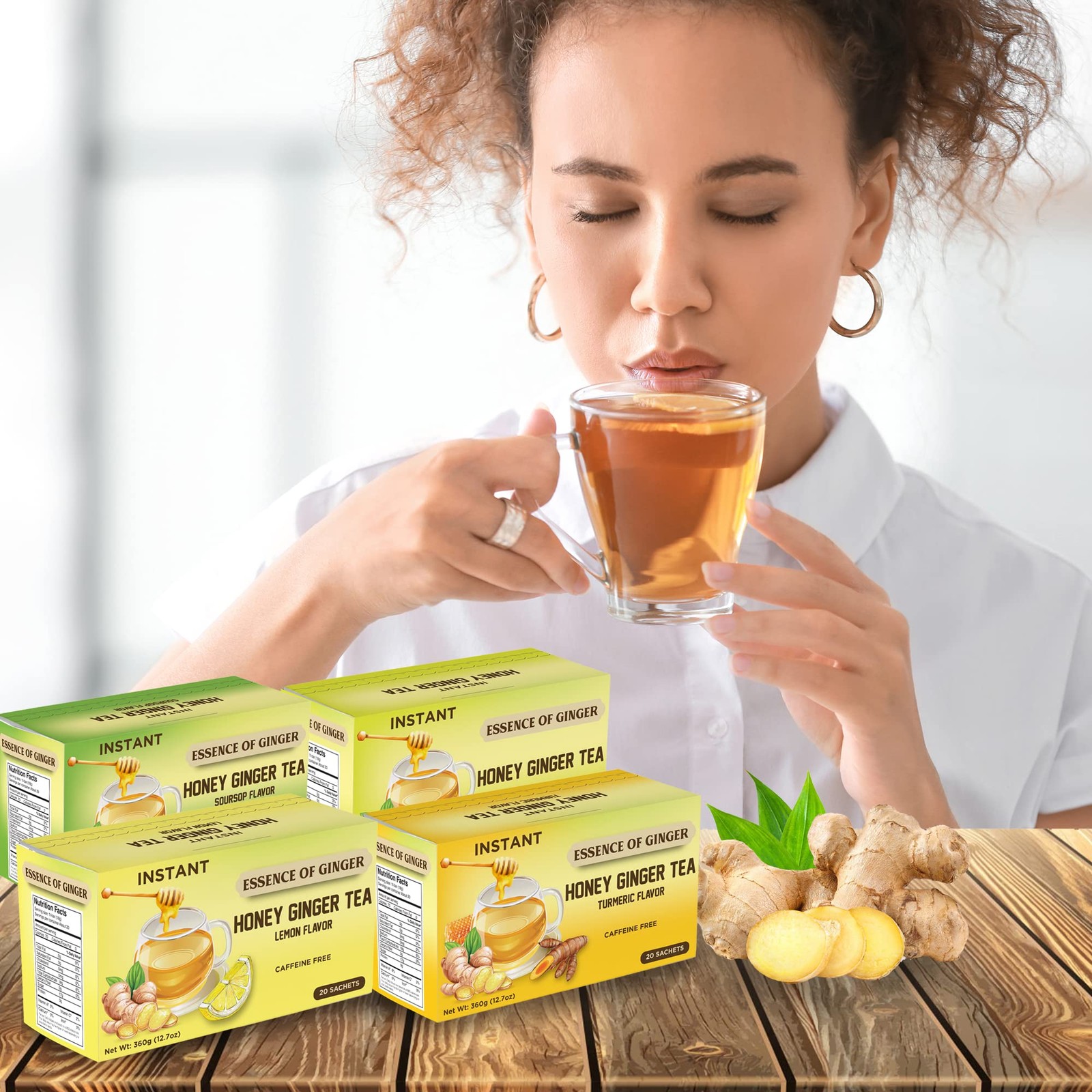 Natural Honey Lemon Ginger Herbal Tea 20 Sachet Packets Instant Beverage 18…