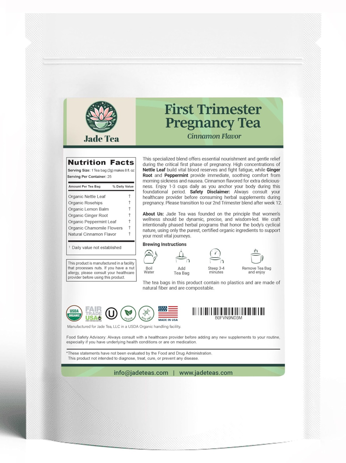 Jade Tea Organic First Trimester Tea Nurturing Pregnancy Tea | First Bloom …