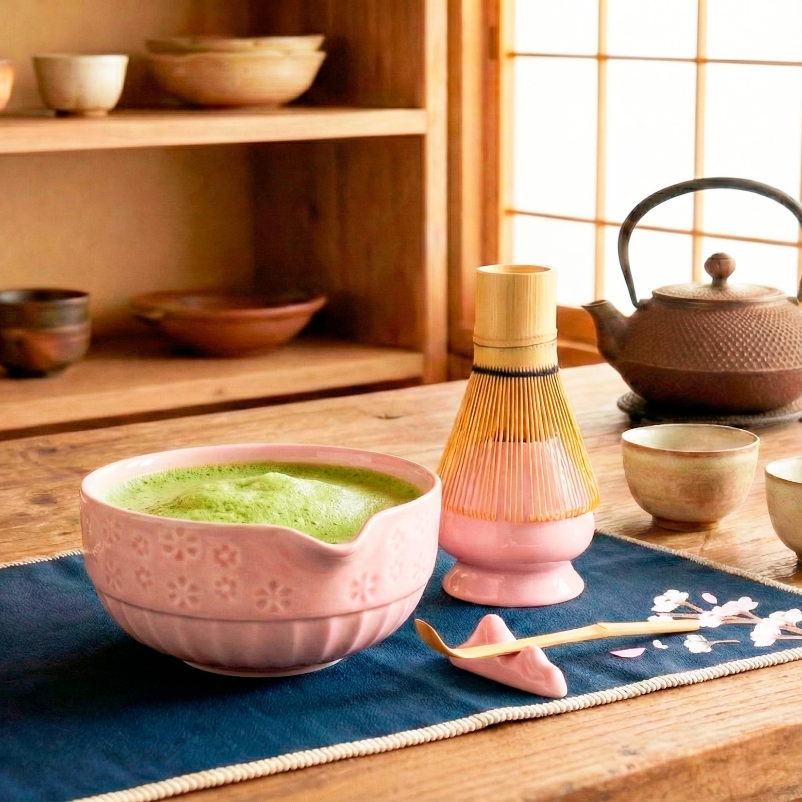 Matcha Whisk Set, Ceramic & Pink Matcha Set with Bowl, Bamboo Whisk, Scoop, S…