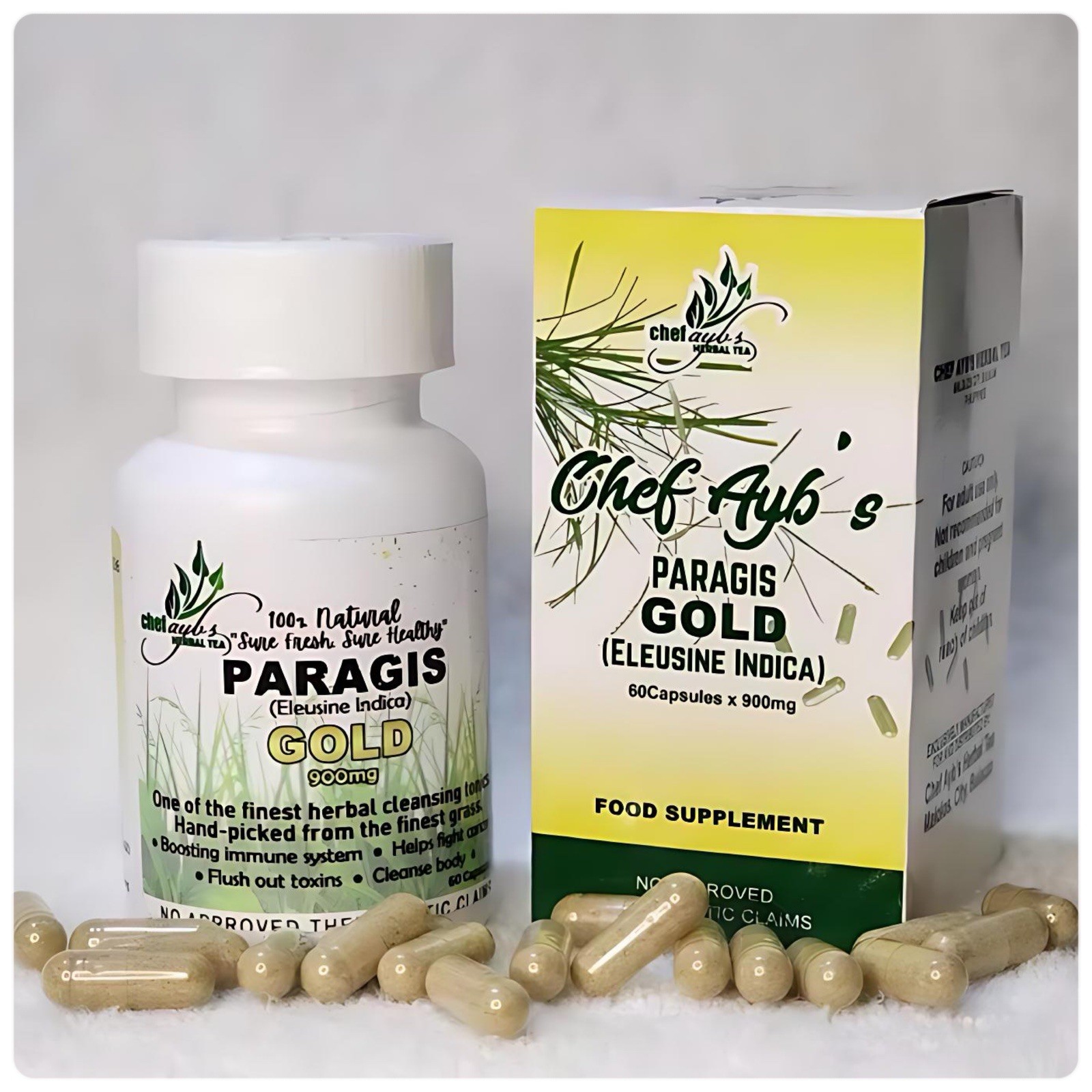 Chef Aybs Paragis Gold 900mg 60 Caps + Paragis Moringa & Guyabano Tea 20 Sachets