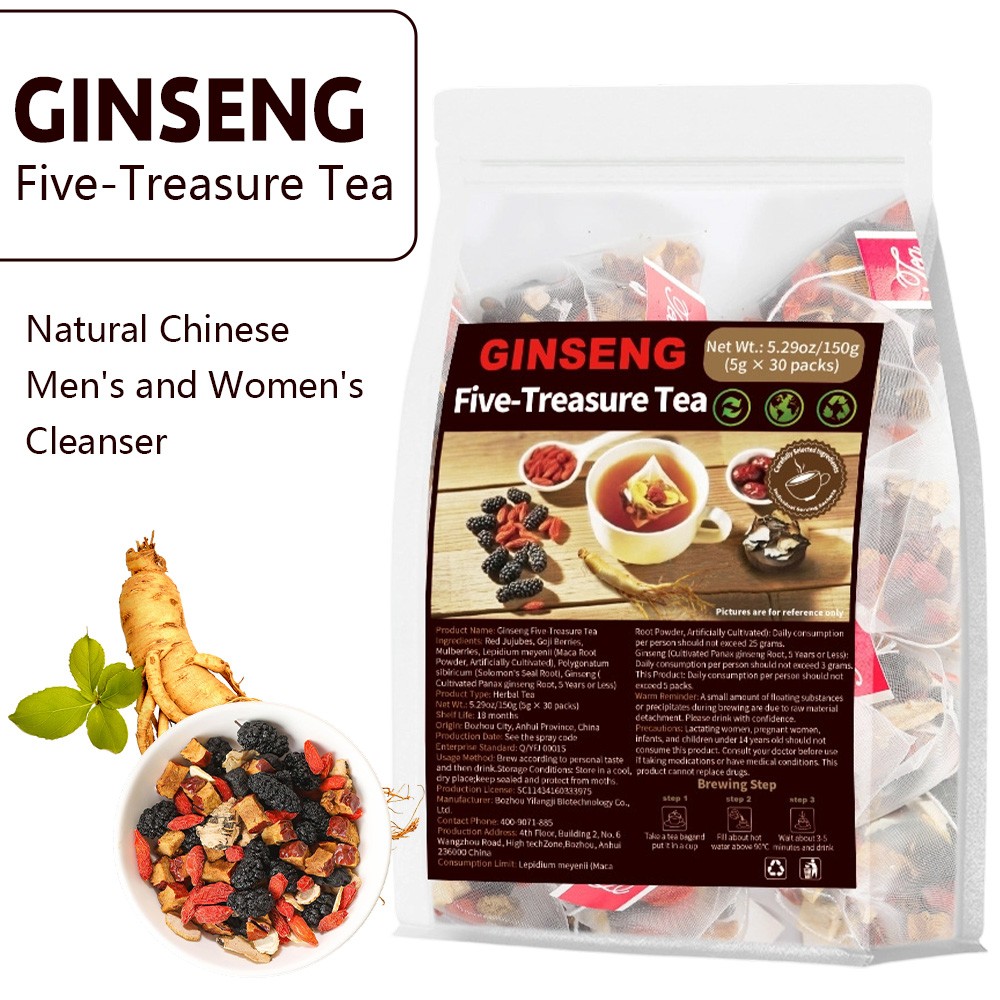 Ginseng Five Treasure Tea Boost Energy Stamina Physica Well Being 5g Per Pack