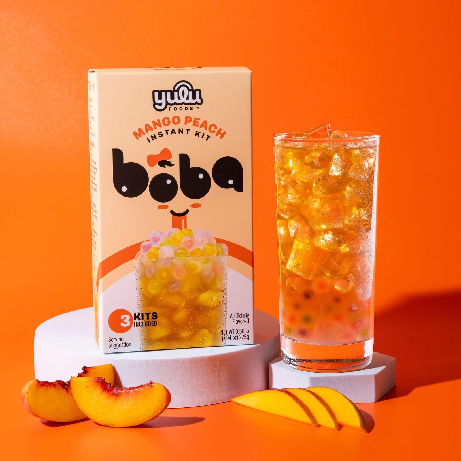 (3 pack) Yulu Instant Boba Mango Peach Tea, Bubble Tea Kit, 3 Drinks