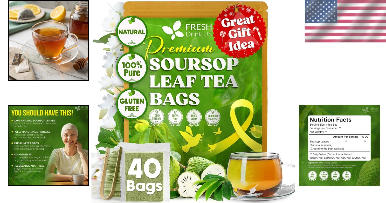 Soursop Herbal Tea Bags – Relaxing 40 Count for Immune and Digestive Support