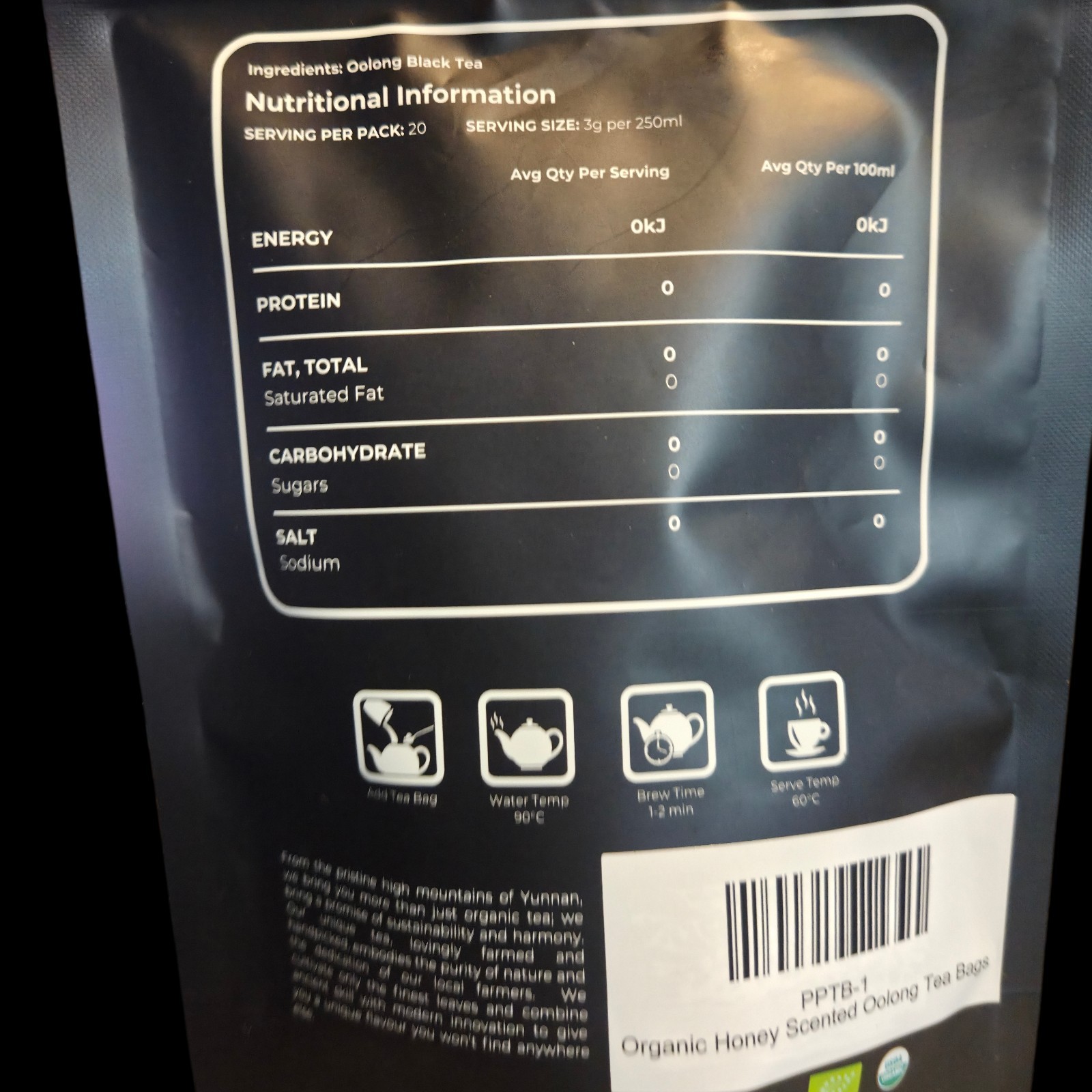 PlPl Organic Honey Scented Oolong Tea Bags New 20 Servings 3g per 250ml