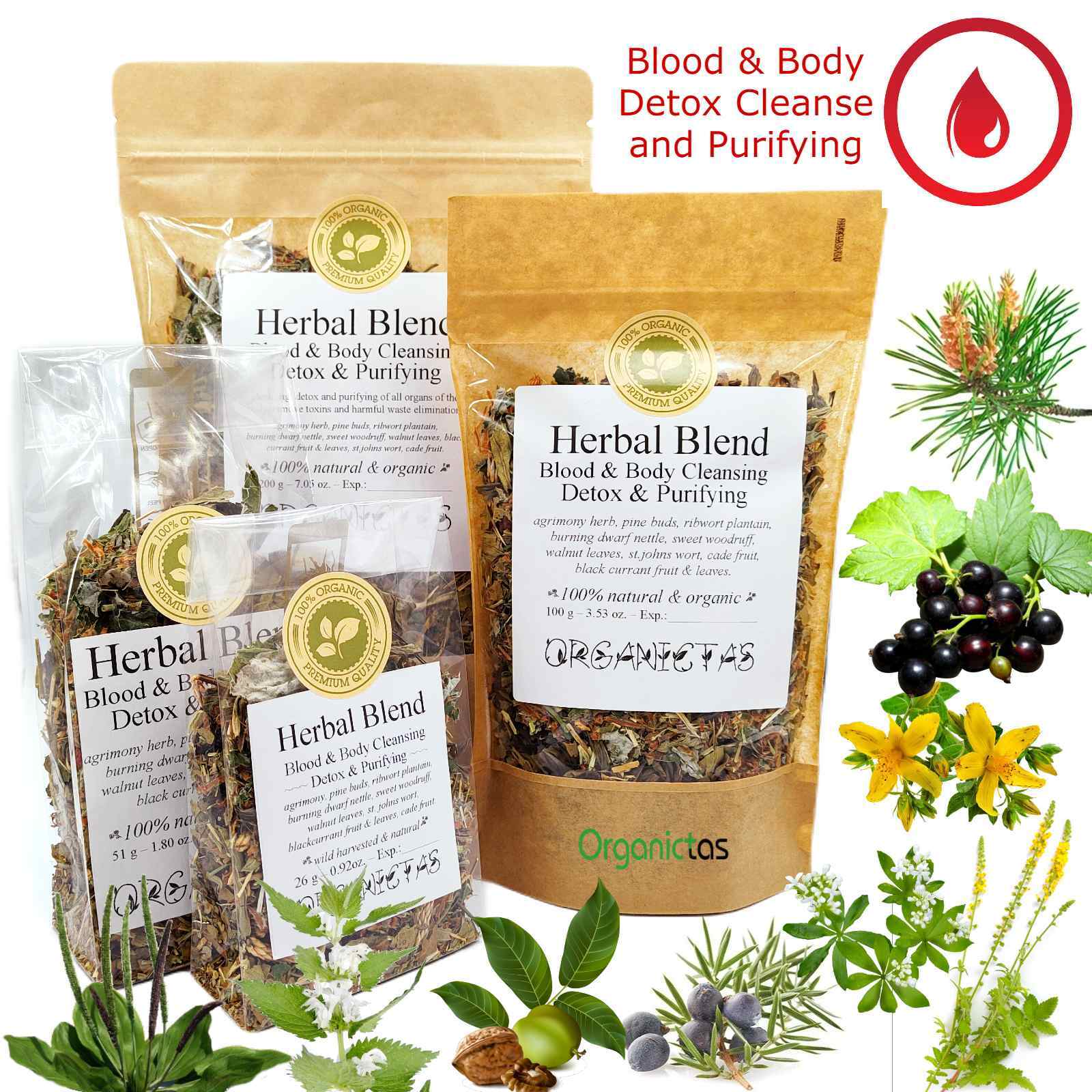 Organic Tea Blend with 10 Herbs for Body & Blood Detox, Cleanse and Purifying