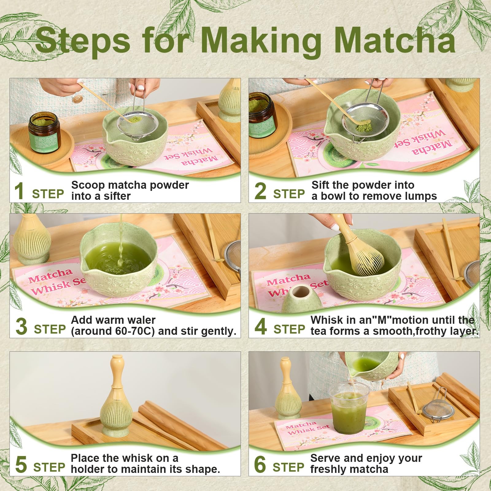 6pcs Matcha Whisk Set Includes Resin Matcha Whisk,Ceramic Matcha Bowl Set and…