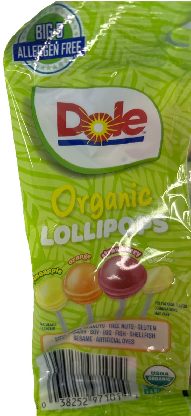 Dole Lollipops—Big 9 Allergens Free—4 Assorted Flavors Kid—NEW—SHIPS IN 24 HOURS
