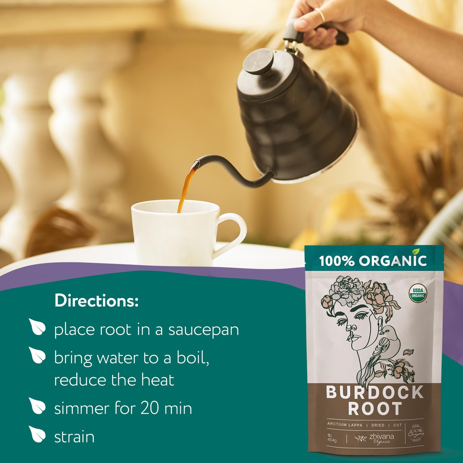Premium Burdock Root Organic (16 oz.) – Greater Burdock Root Tea Loose – Raíz…