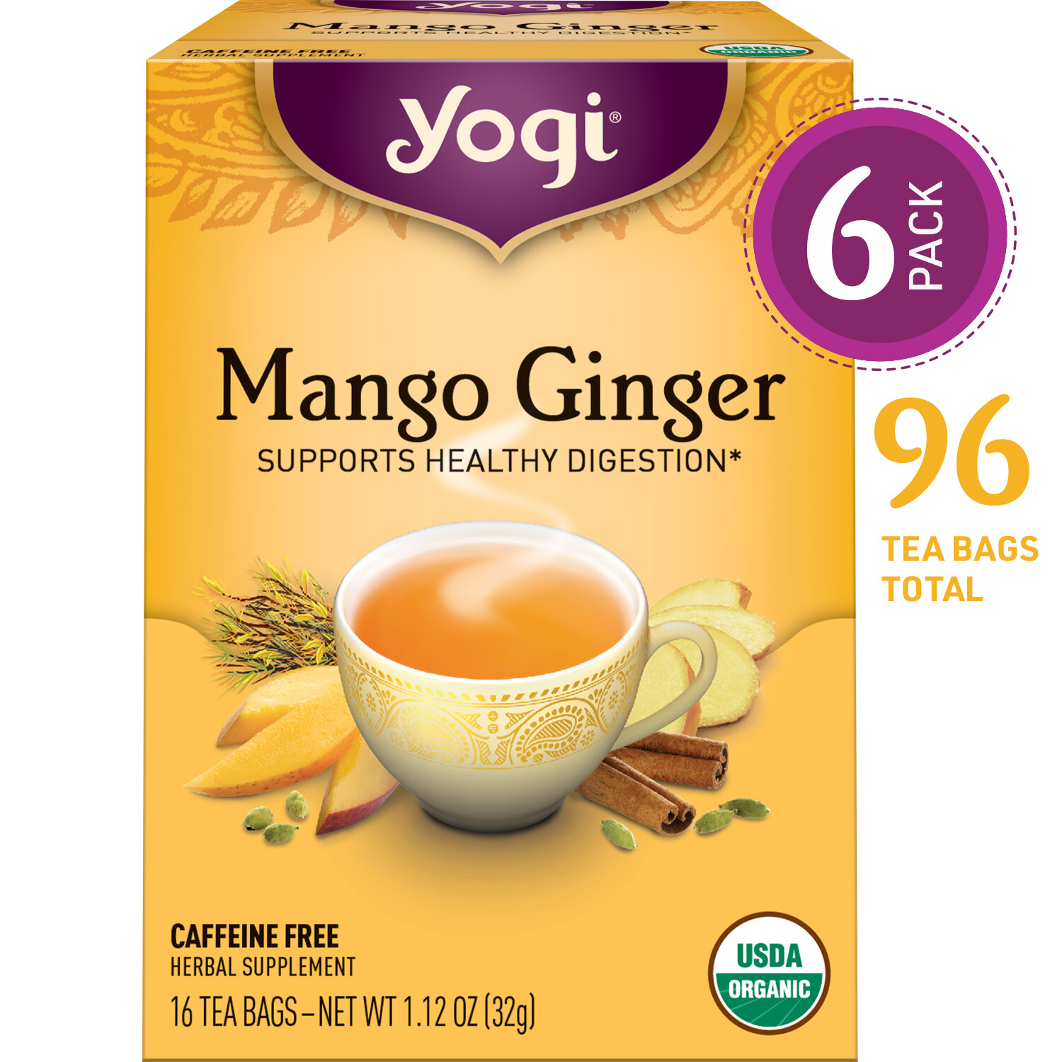 Yogi Tea – Mango Ginger – Supports Healthy Digestion – 6 Pack, 96 Tea Bags