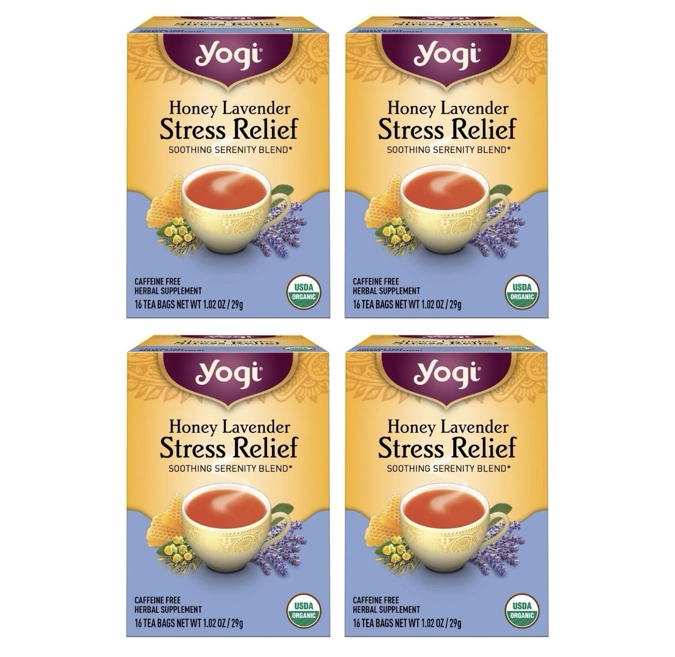 Yogi Tea Blueberry Sage Stress Relief – 16 Tea Bags per Pack (4 Packs) – Rela…
