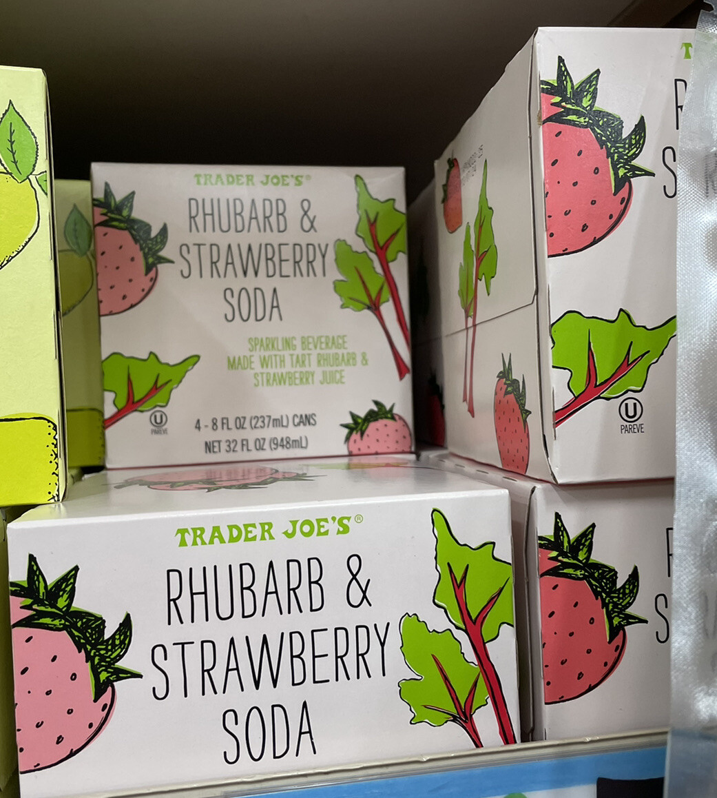TRADER JOE’S RHUBARB & STRAWBERRY SODA 4 – 8.4 FL OZ CANS KOSHER