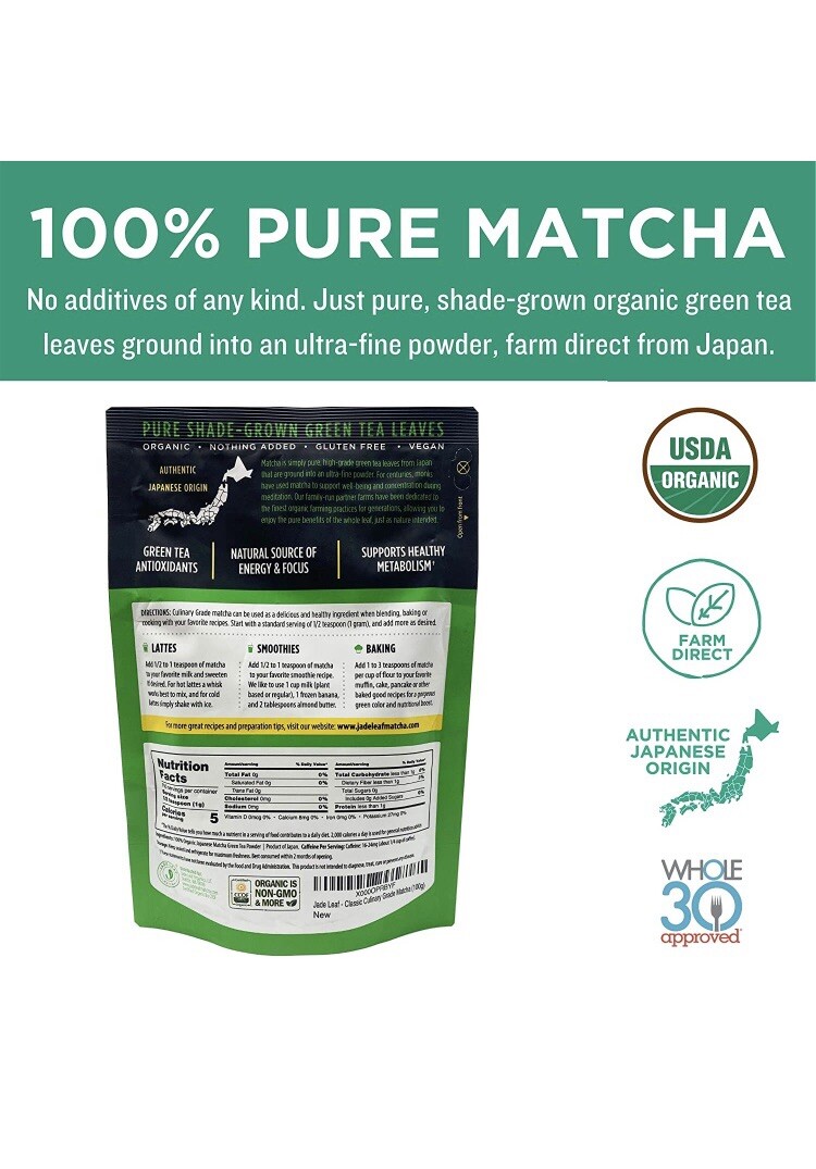 Jade Leaf Organic Matcha Green Tea Powder – Authentic Japanese Origin – Premium