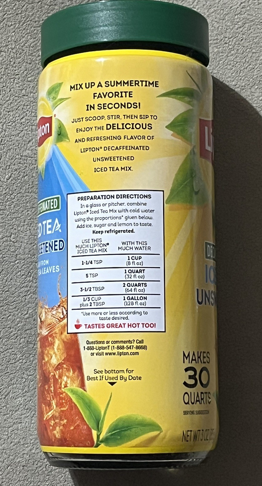 1-Discontinued Lipton Black Iced Tea Mix Decaffeinated Unsweetened 30 Qt Sealed