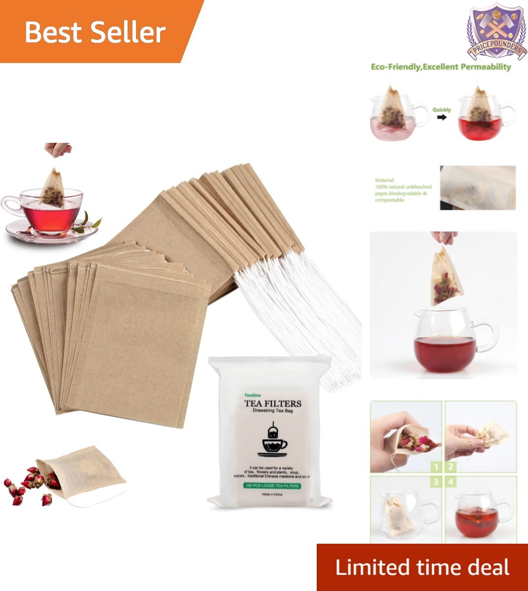 100% Biodegradable Disposable Tea Bags – 100 Pcs Unbleached Filter Bags