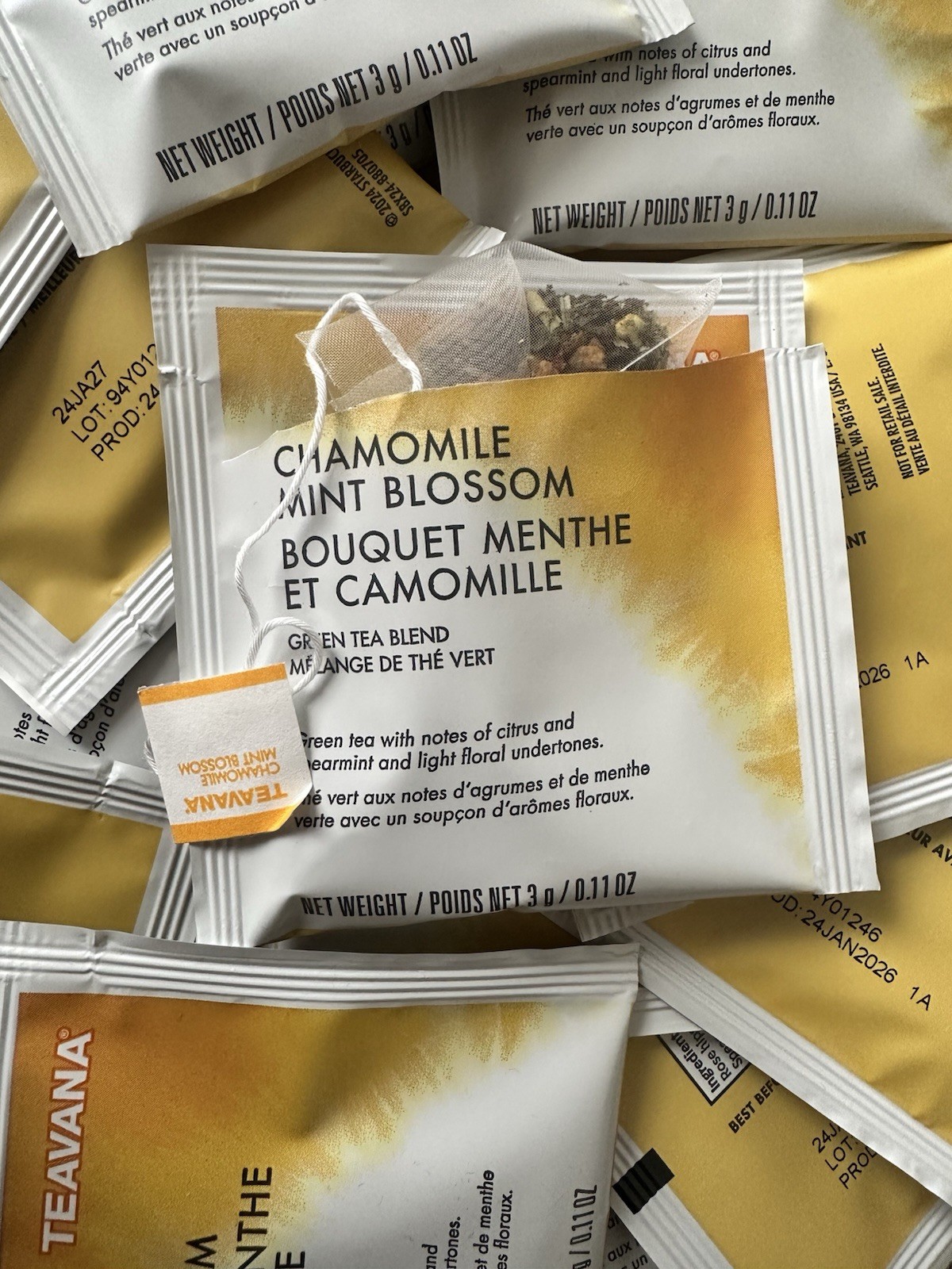 Teavana Chamomile Mint Blossom Green Tea Blend Bags, (medicine ball)