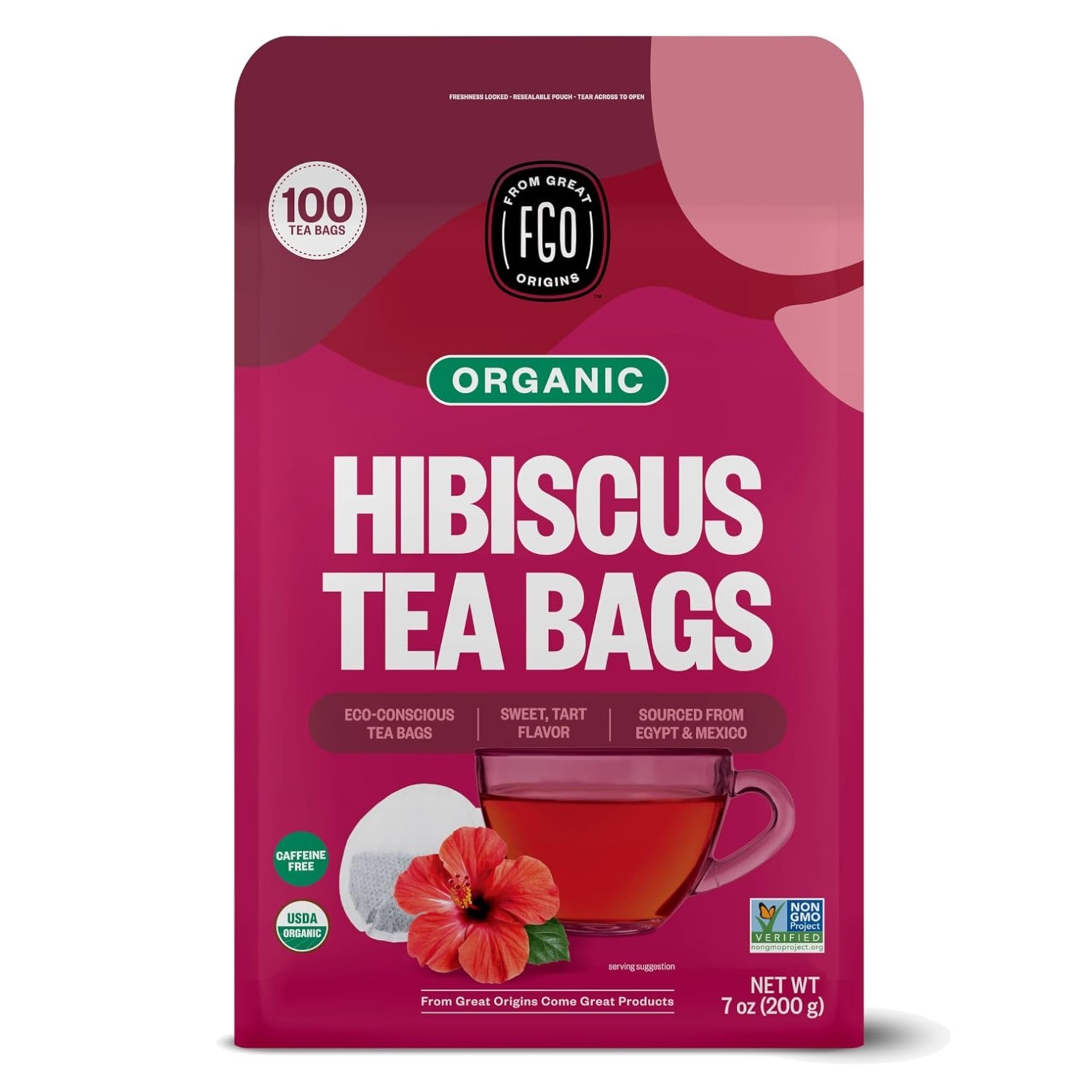 USDA Organic Hibiscus Tea – 100 Count, Eco-Friendly Bags