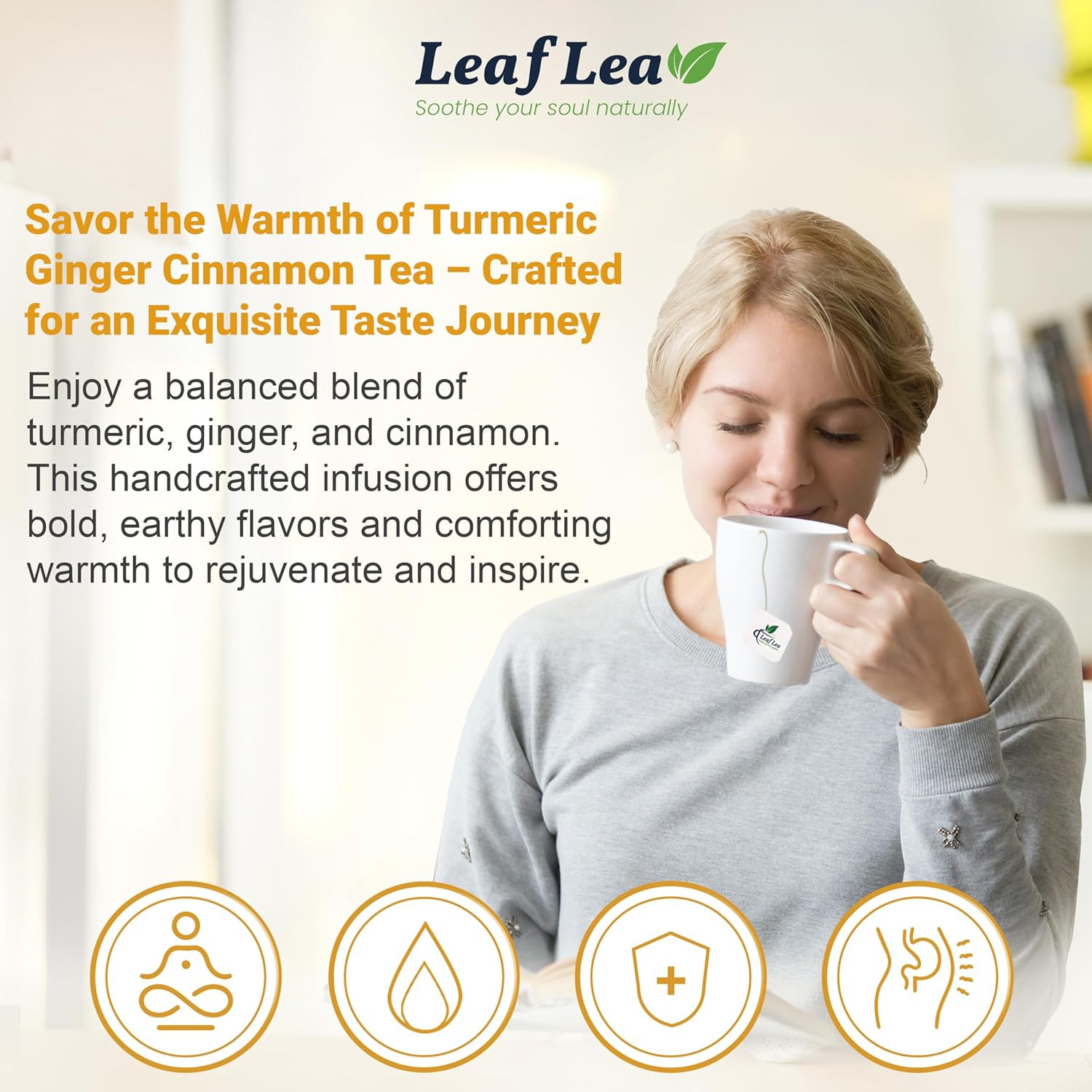 40 Turmeric Ginger Cinnamon Tea Bags, 100% Natural Ingredients Herbal Tea, Turme