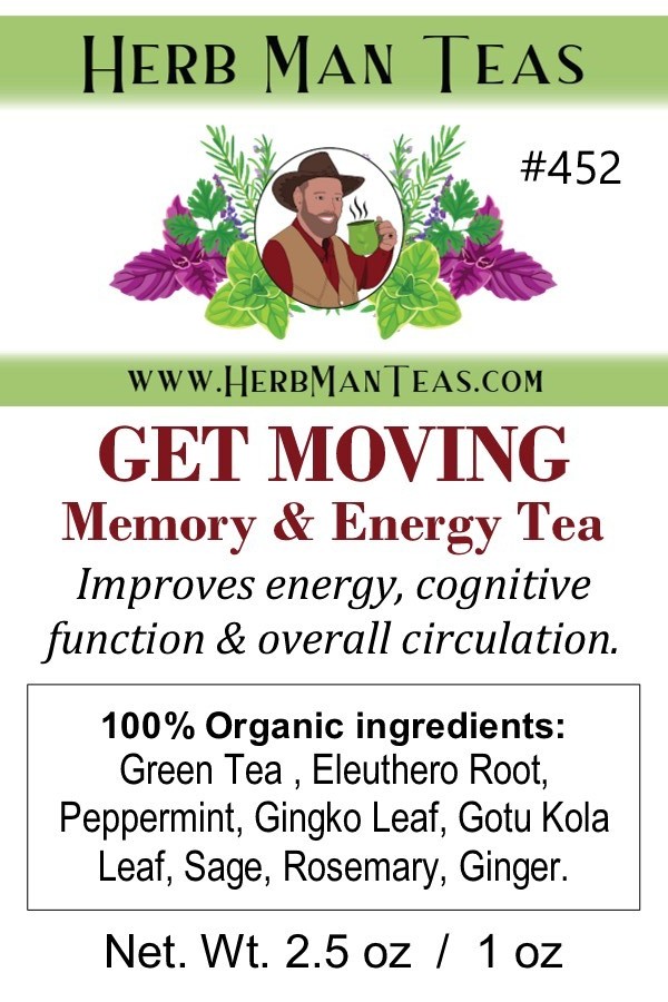 GET MOVING TEA -Memory & Energy Tea to improve focus, memory by master herbalist