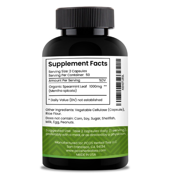 PCOS Herbal Organic Spearmint Capsules – Hormonal Balance, Clear Acne and Skin